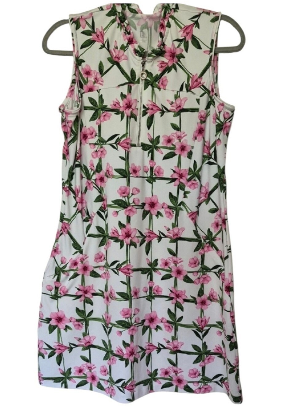 Tail Size Large Floral Athletic Dress Pink White Ruffle Accents Zippered Pockets